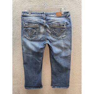 Vigoss Jeans Womens 5/6 Blue Capri Stretch Distressed Thick Stitch Rockabilly